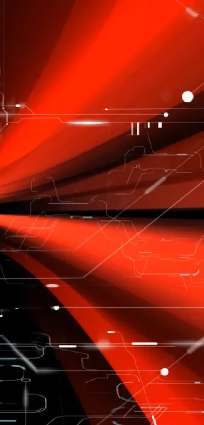 Red futuristic mobile wallpaper with dynamic lines and tech elements.