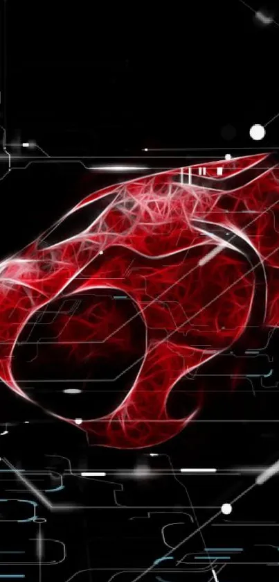 Futuristic red and black tech design wallpaper with abstract patterns.