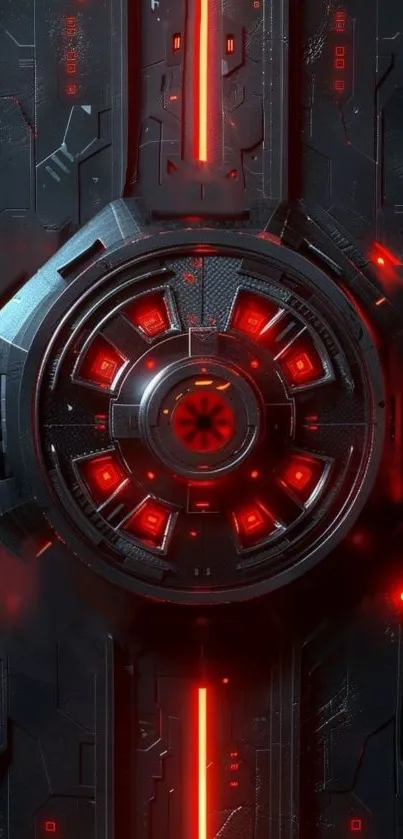 Futuristic red and black tech design wallpaper with glowing elements.