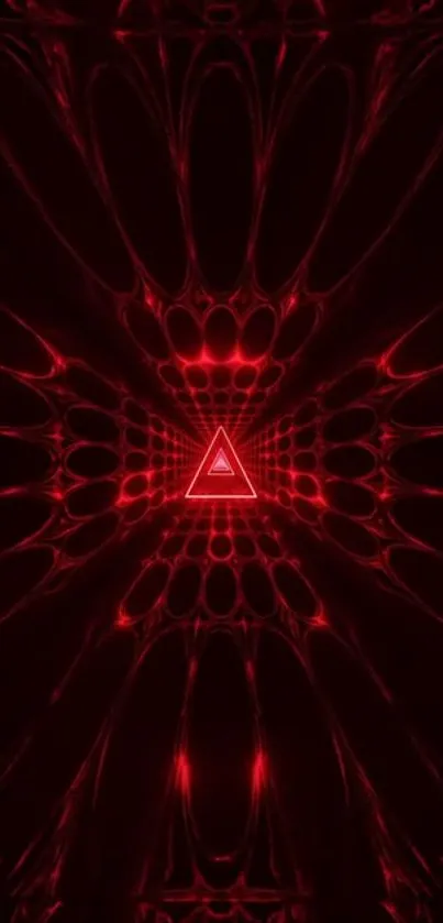 Futuristic dark wallpaper with red glowing triangle.