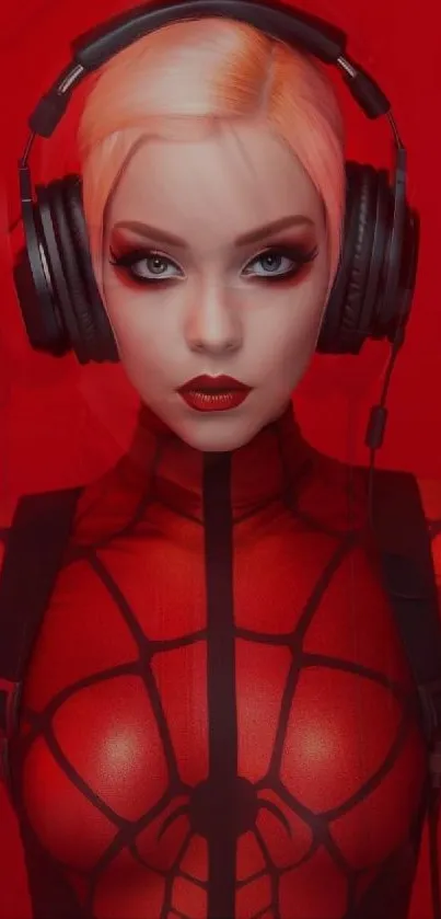 Red-haired character in headphones, futuristic style.