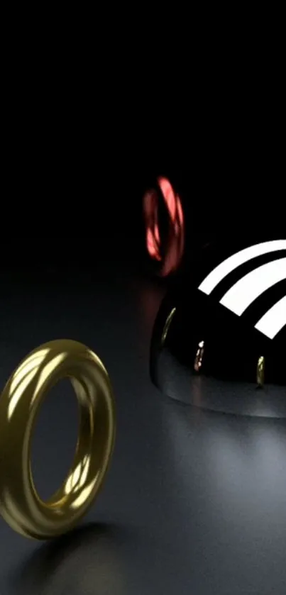 Futuristic wallpaper with golden rings on a sleek black background.