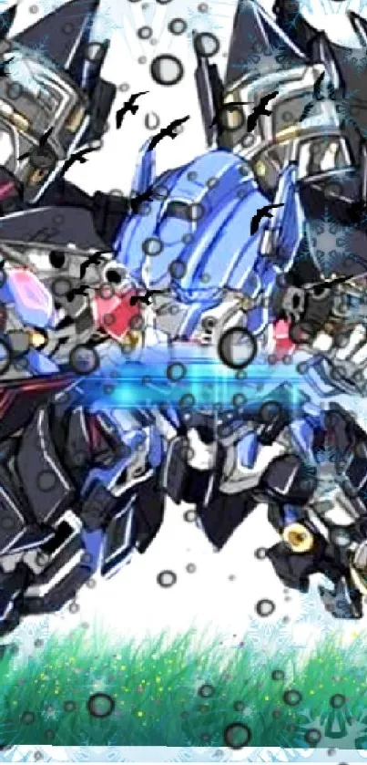 Futuristic robot anime wallpaper with vibrant colors and bold design.