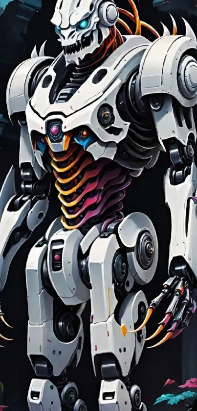 Futuristic robot with vibrant details and colorful accents.