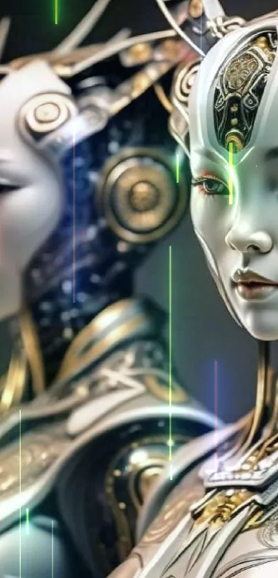 Futuristic robot art with metallic details.