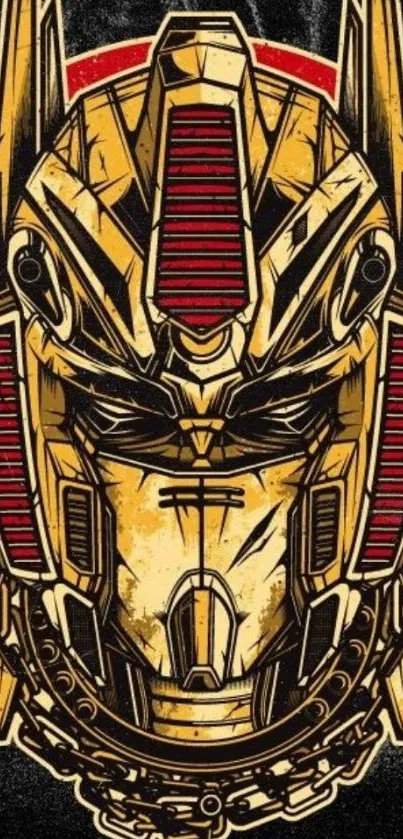 Intricate futuristic robot wallpaper design with golden hues and detailed artwork.