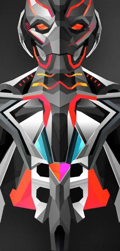 Futuristic robot design mobile wallpaper with vibrant geometric patterns.