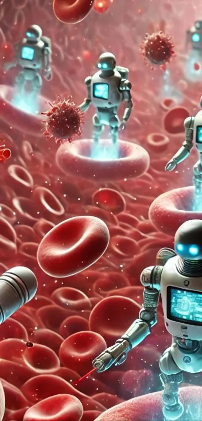 Miniature robots exploring a bloodstream.