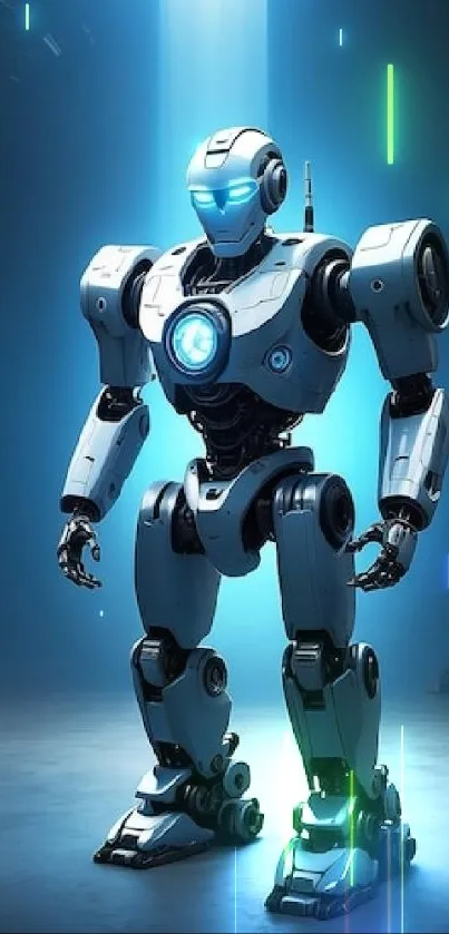 Futuristic robot with blue glow effect in digital art design.