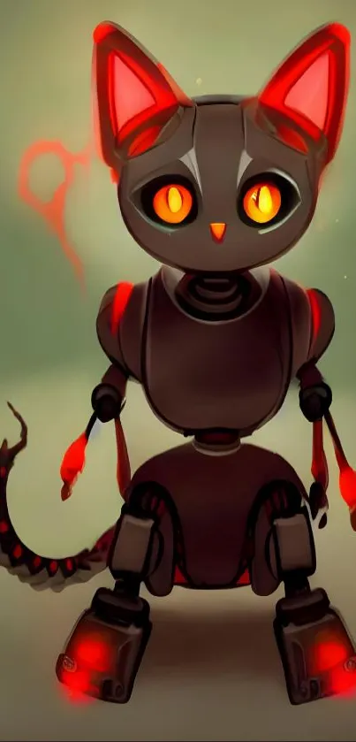 Futuristic digital art of a robot cat with glowing eyes.