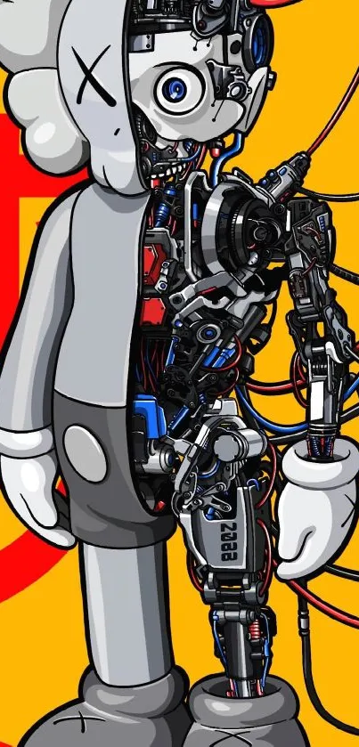 Futuristic robot character with colorful background.