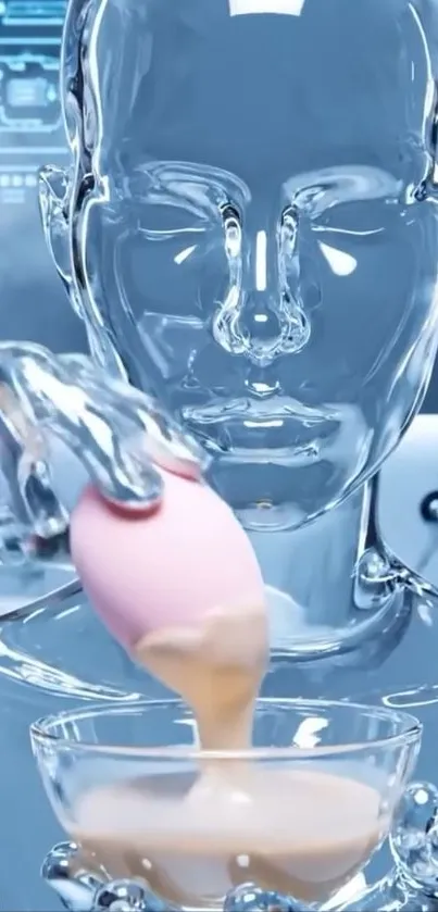 Futuristic robot pouring drink from spoon.