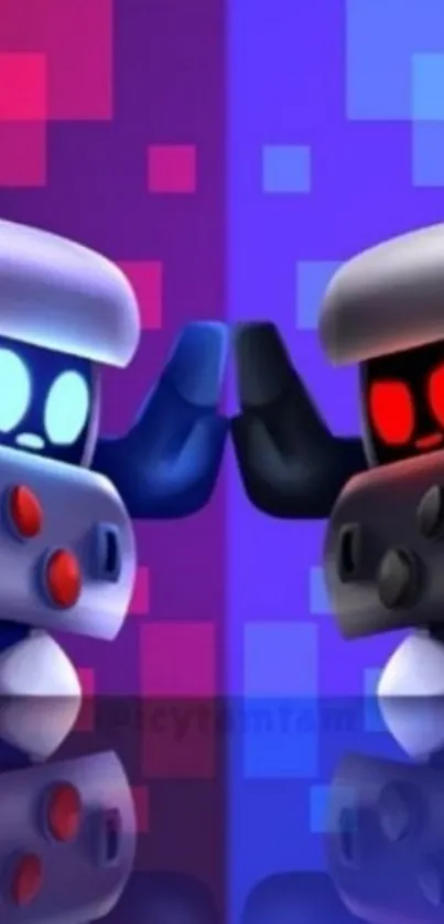 Futuristic robots engaged in a colorful duel.