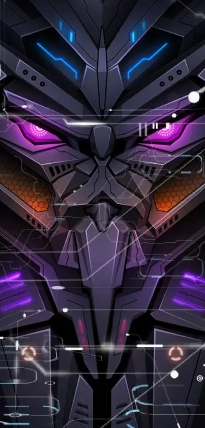 Futuristic neon robot face wallpaper with vibrant colors.