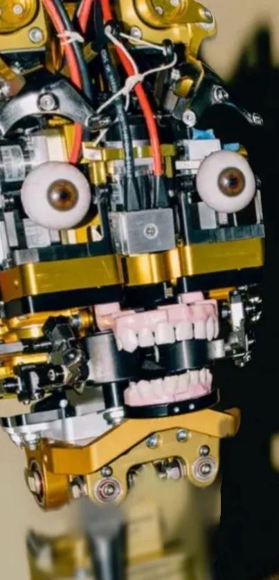 A detailed robot face with gold mechanical components, perfect for tech lovers.