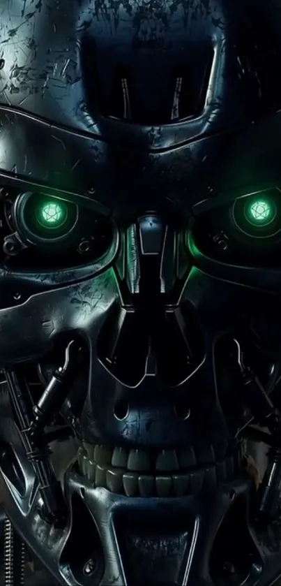 Futuristic robot face with glowing eyes