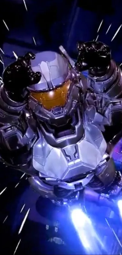 Futuristic robot with glowing elements in vibrant motion.
