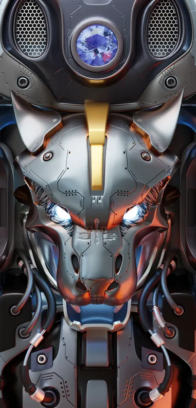 Intricate robotic lion wallpaper design with futuristic elements.