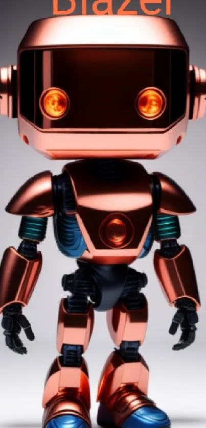 Copper robot with glowing highlights in a futuristic design.