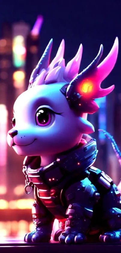 Cute futuristic robot pet with neon glow.