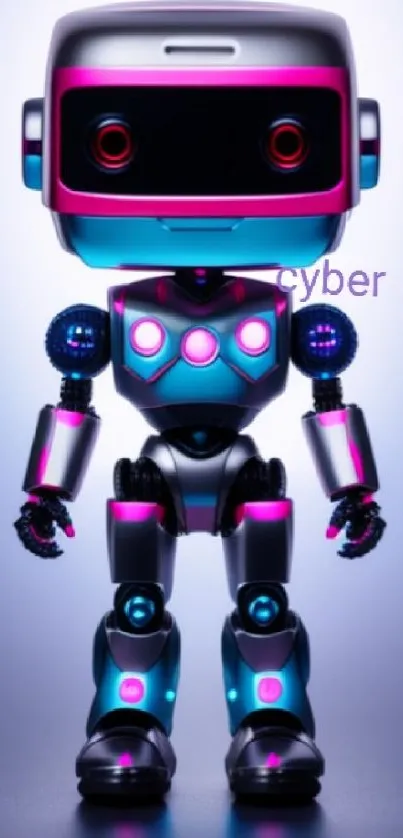 Futuristic neon robot mobile wallpaper with a cyber theme.