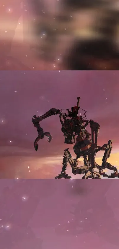 Futuristic robot silhouette against cosmic sky.