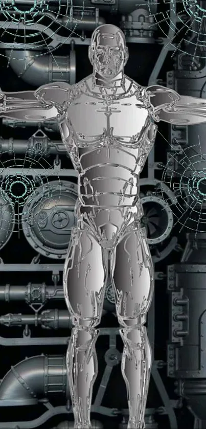 Futuristic metallic robot wallpaper design