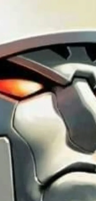 Close-up of a futuristic robot with mechanical details and glowing eyes.