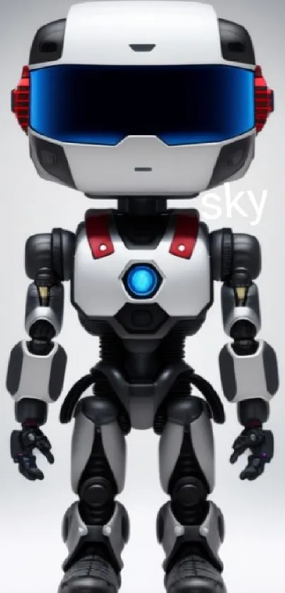 Futuristic robot with a sleek design on a gray background.