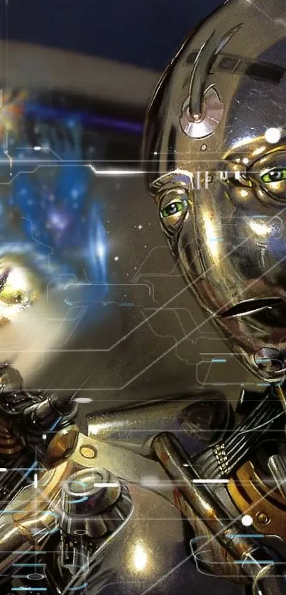 Futuristic robot mobile wallpaper design.