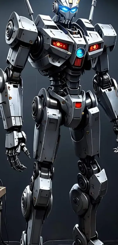 Futuristic robot standing in a high-tech room.