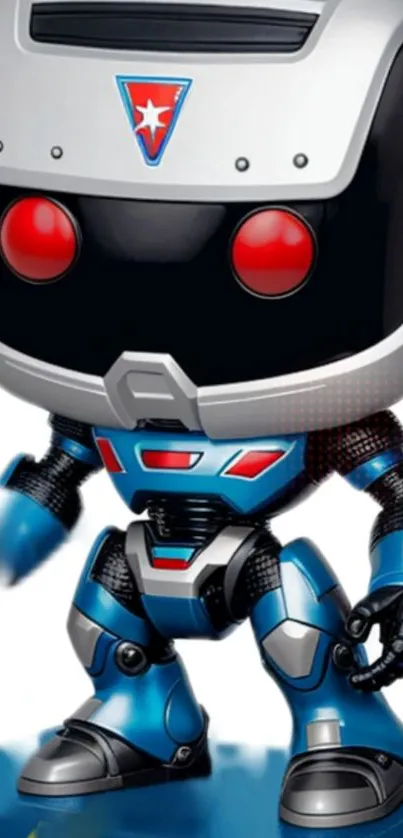 Futuristic blue robot with sleek design.