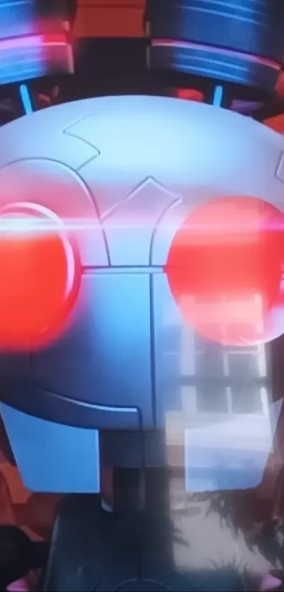 Futuristic robot wallpaper with glowing red eyes.