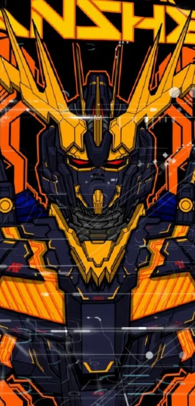 Futuristic orange and black robot wallpaper design.