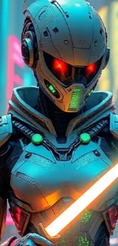 Futuristic robot with neon glow standing boldly.