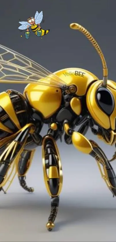 Futuristic robotic bee design with vibrant yellow color.