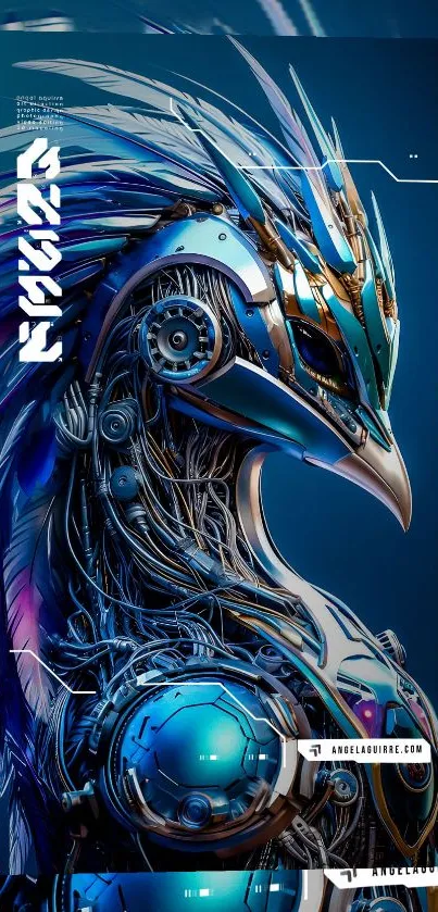 Futuristic robotic bird with metallic details on mobile wallpaper.