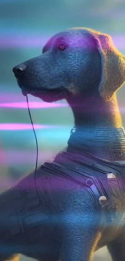 Futuristic robotic dog on sci-fi background.