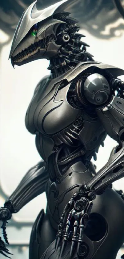 Futuristic robotic warrior in sleek metallic design wallpaper.