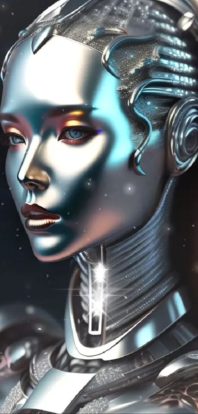 Futuristic metallic robotic woman illustration.