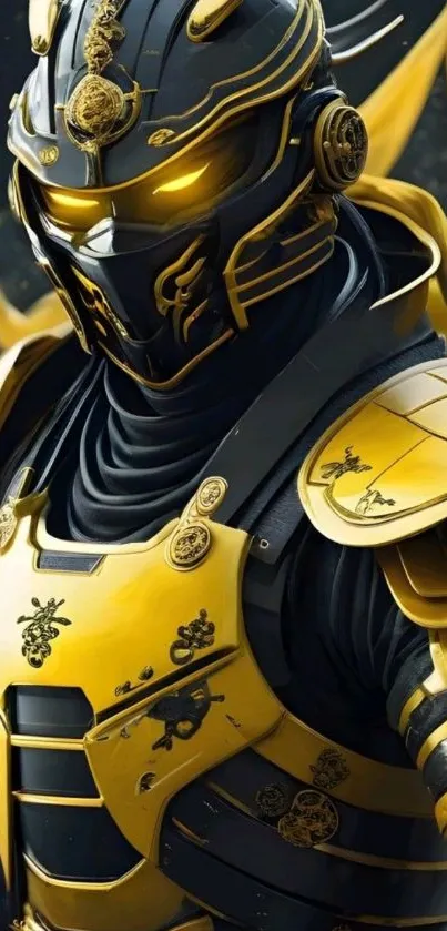 Futuristic samurai in glowing yellow armor.