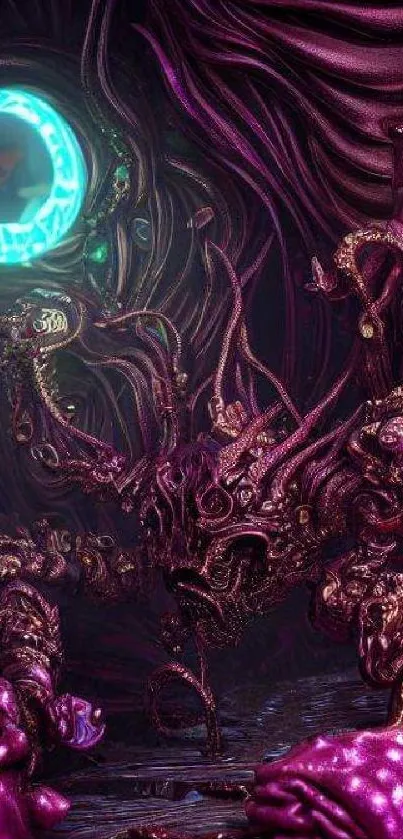 Intricate sci-fi wallpaper with vibrant purple hues.