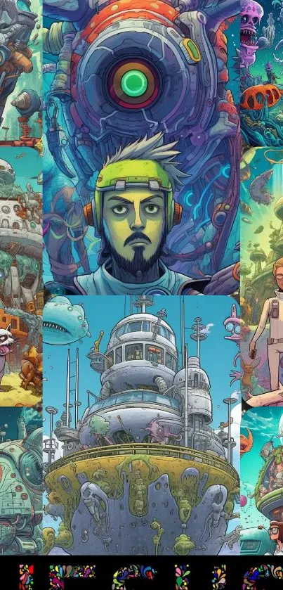Futuristic sci-fi art wallpaper with vibrant characters.