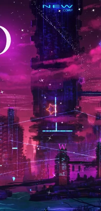 Futuristic sci-fi cityscape with neon lights.