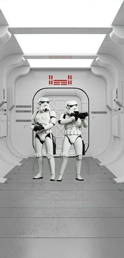 Futuristic sci-fi corridor with iconic troopers.