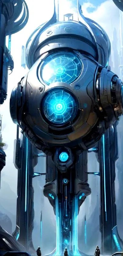 Futuristic sci-fi structure with blue lights.