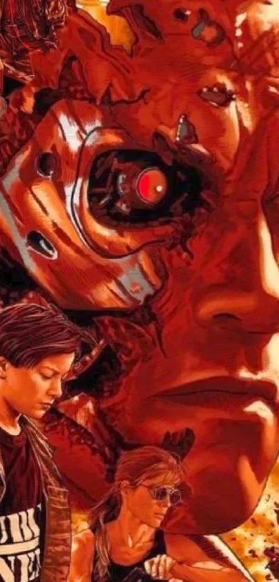 Futuristic sci-fi movie poster with bold red tones.