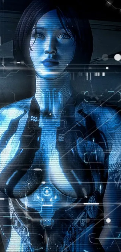 Futuristic blue sci-fi character digital art wallpaper.