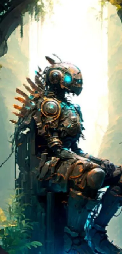 Futuristic sci-fi mobile wallpaper with cosmic and robotic elements.