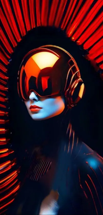 Futuristic sci-fi wallpaper with red accents and helmeted figure.